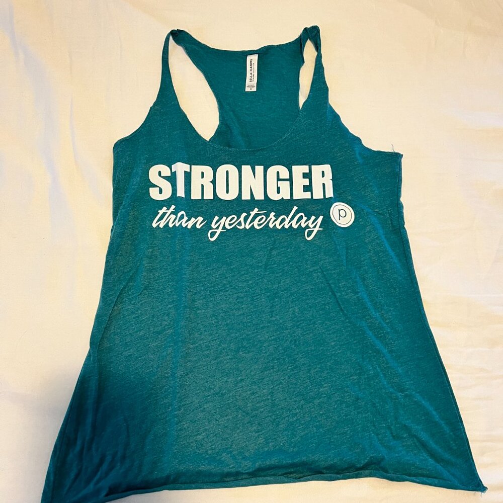 Pure Barre Turquoise Racerback Tank "Stronger Than Yesterday"